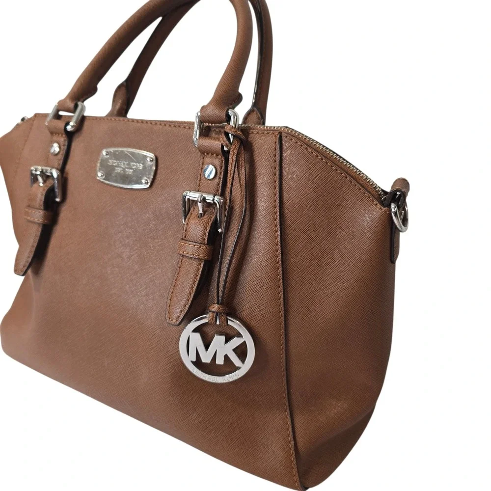 Michael Kors Brown Saffiano Leather‎ Satchel Handbag Silver Hardware